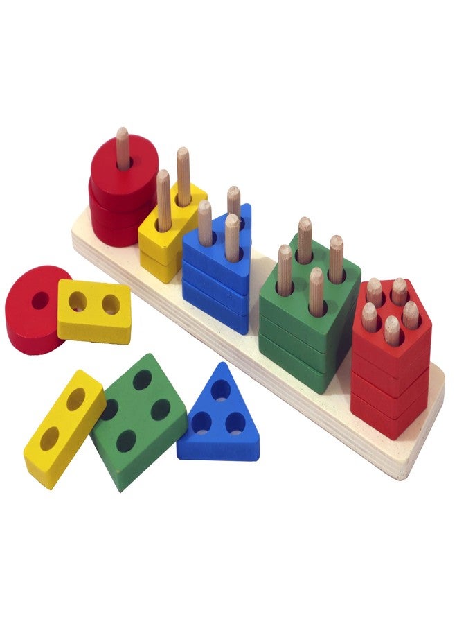 Folca Wooden Intellectual Geometric Shape Matching 5 Column Blocks Educational & Learning Toys - 20pieces for 3+ Years(Linear Shape Sorter) - Image 2